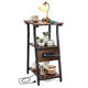 3-Tier Industrial End Table with USB Ports and Power Outlets