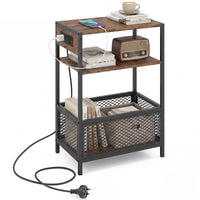 3-Tier Industrial End Table with Charging Station USB Ports
