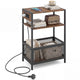 3-Tier Industrial End Table with Charging Station USB Ports