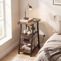 3-Tier Industrial End Table with USB Ports and Power Outlets