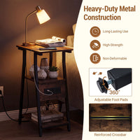 3-Tier Industrial End Table with USB Ports and Power Outlets