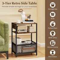 3-Tier Industrial End Table with Charging Station USB Ports