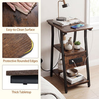 3-Tier Industrial End Table with USB Ports and Power Outlets