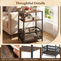 3-Tier Industrial End Table with Charging Station USB Ports