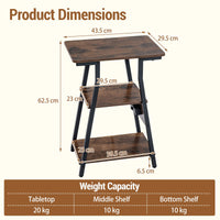 3-Tier Industrial End Table with USB Ports and Power Outlets