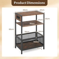 3-Tier Industrial End Table with Charging Station USB Ports