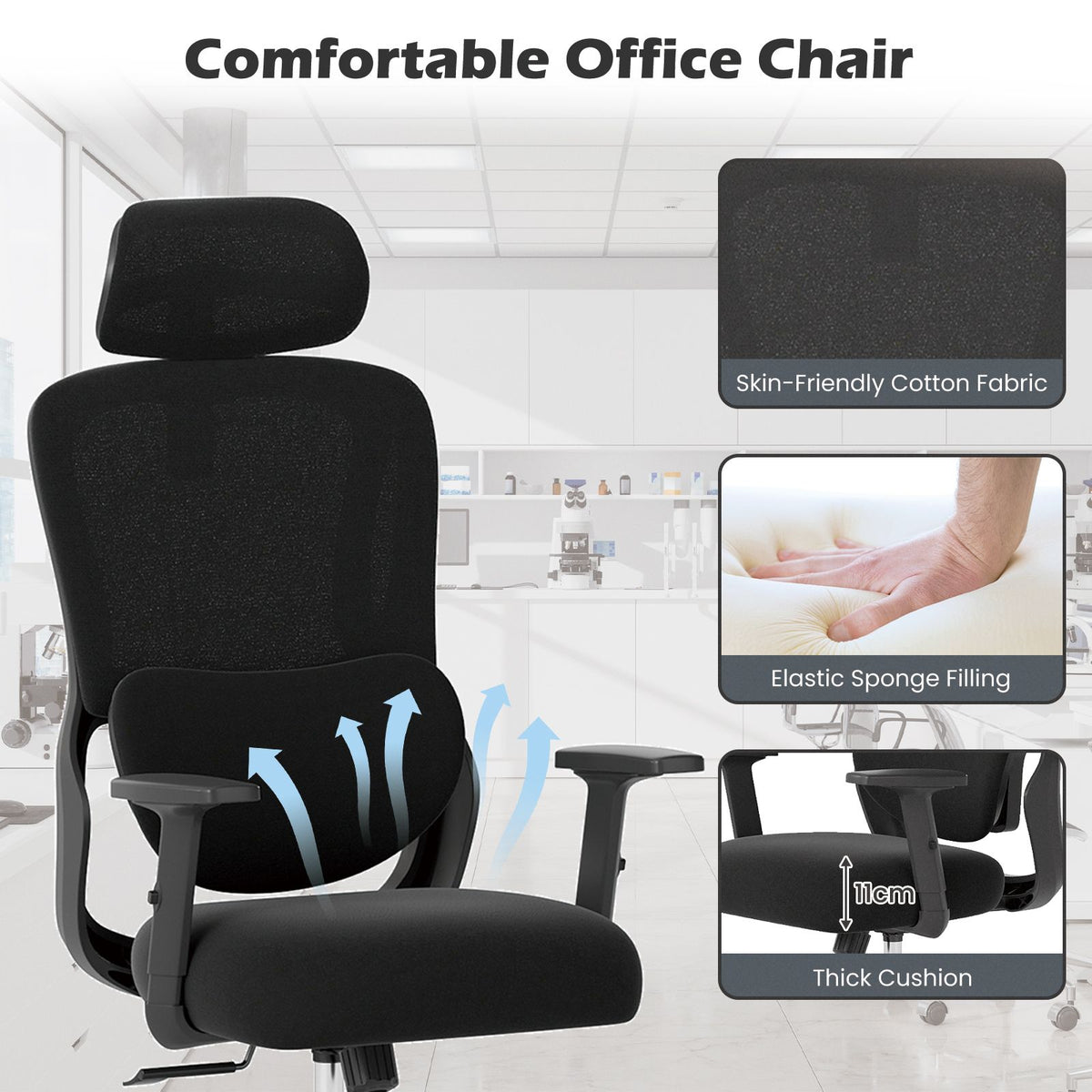 Ergonomic Office Chair with Headrest and Adjustable Backrest