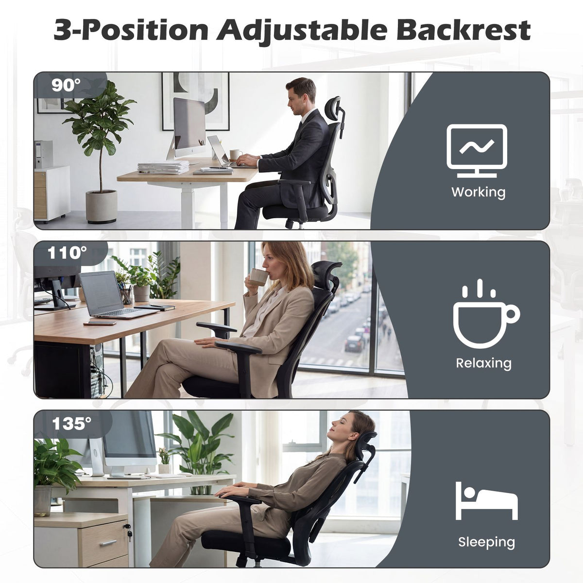 Ergonomic Office Chair with Headrest and Adjustable Backrest