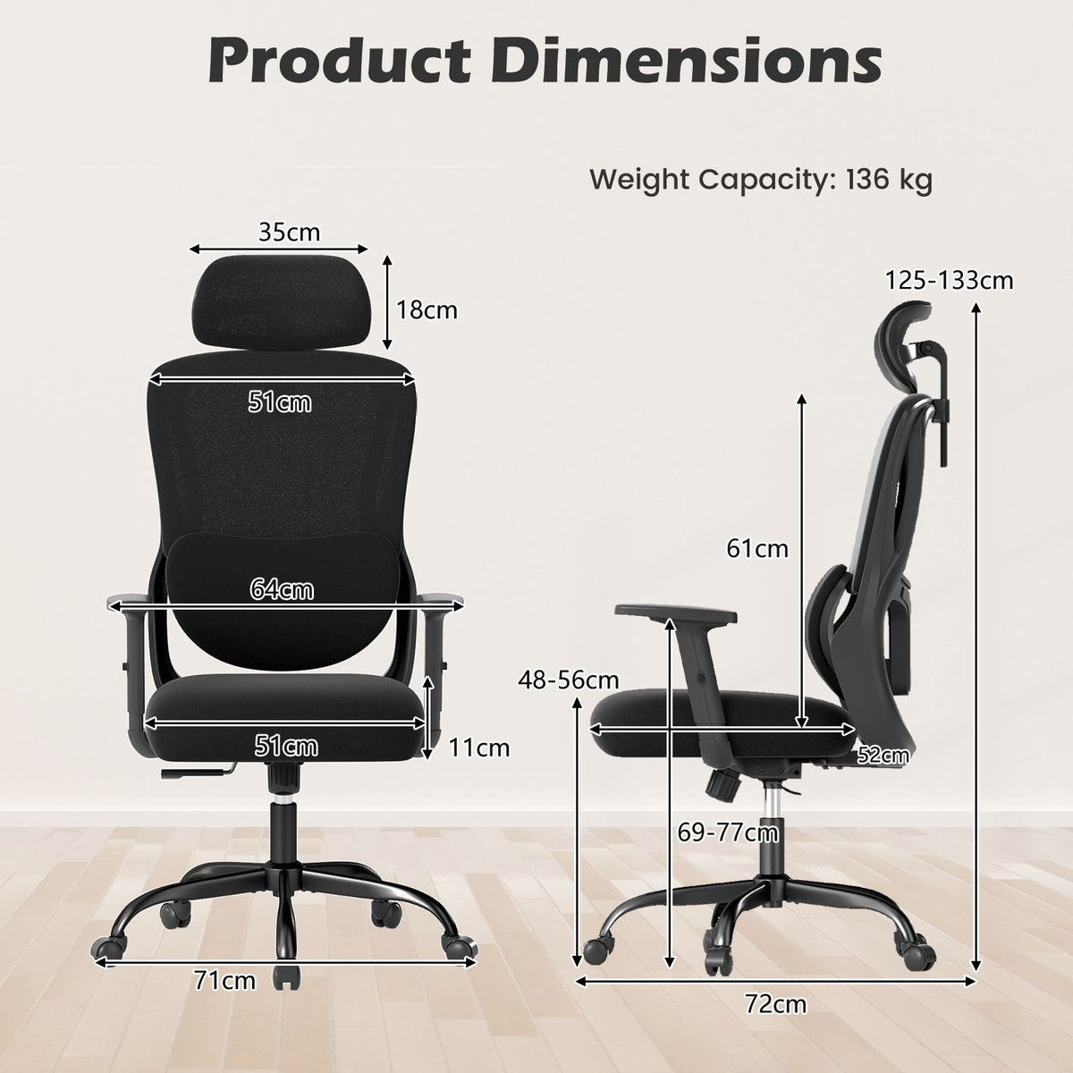 Ergonomic Office Chair with Headrest and Adjustable Backrest