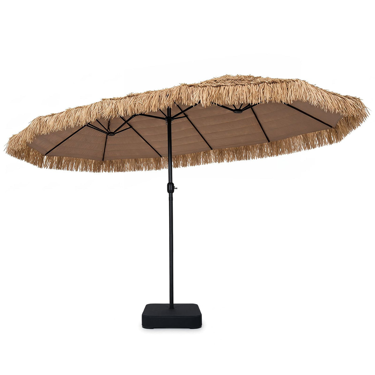4.5x2.8M Double Sided Thatched Tiki Umbrella with Crank and 12 Ribs