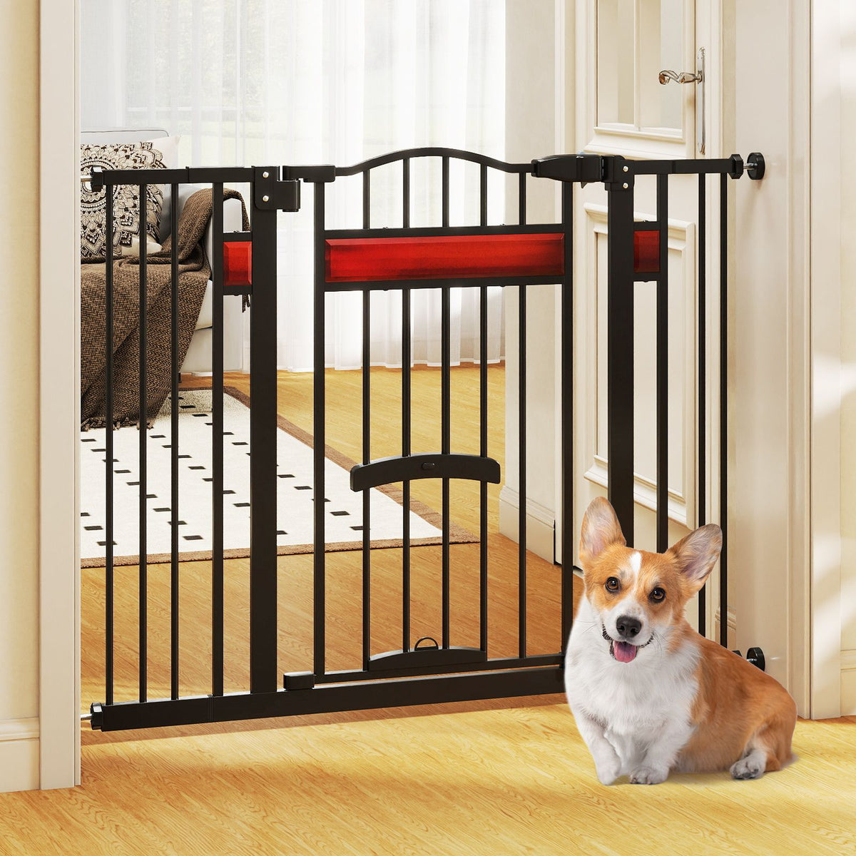 Extra Wide Walk Through Pet Gate with Small Door and 2 Extensions