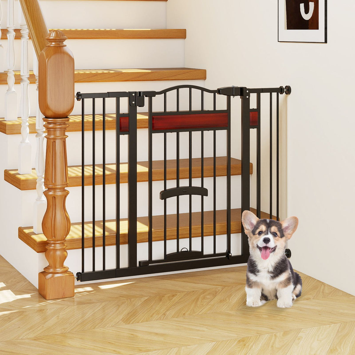 Extra Wide Walk Through Pet Gate with Small Door and 2 Extensions