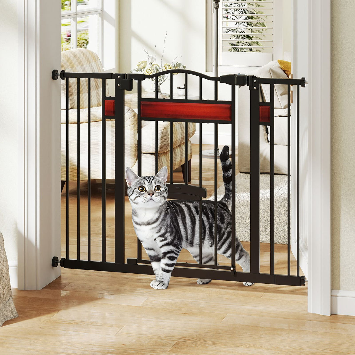 Extra Wide Walk Through Pet Gate with Small Door and 2 Extensions