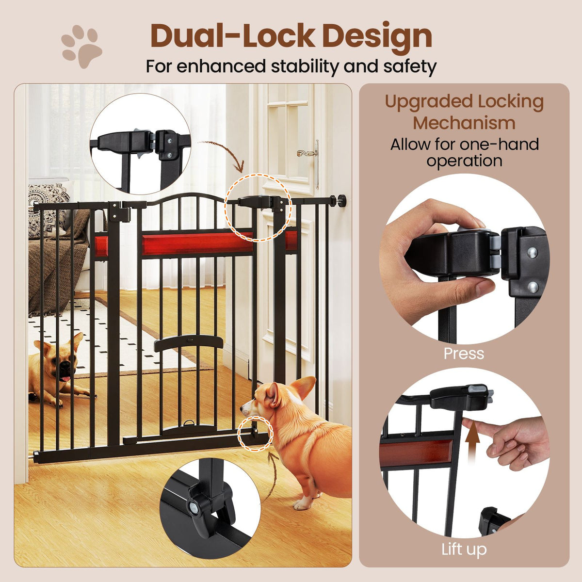 Extra Wide Walk Through Pet Gate with Small Door and 2 Extensions