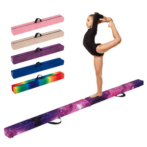 209cm Folding Balance Beam, Portable Gymnastic Beam w/Solid Wood Base & Anti-Slip Bottom