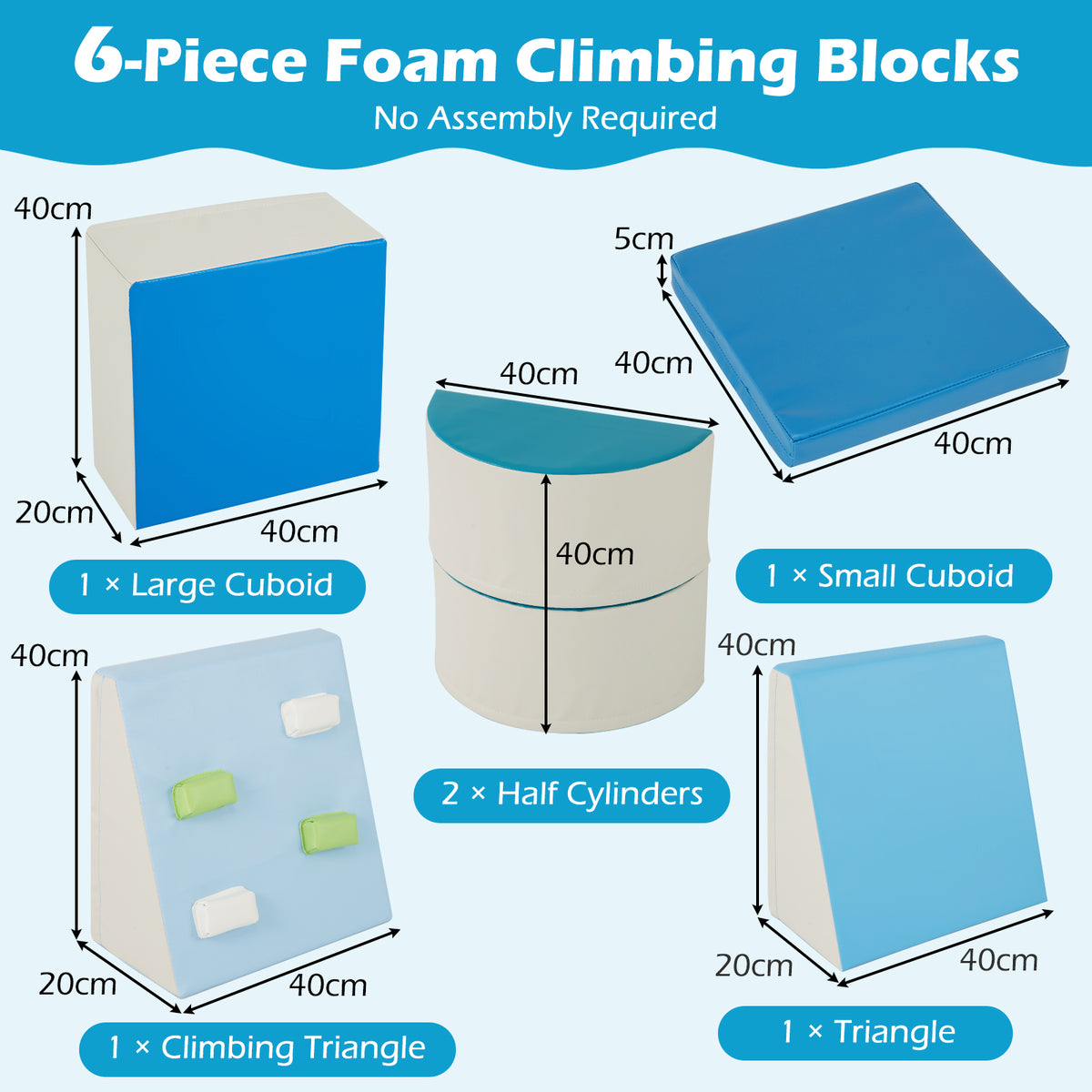 6-Piece Foam Climbing Blocks Kids Climb and Crawl Activity Play Set