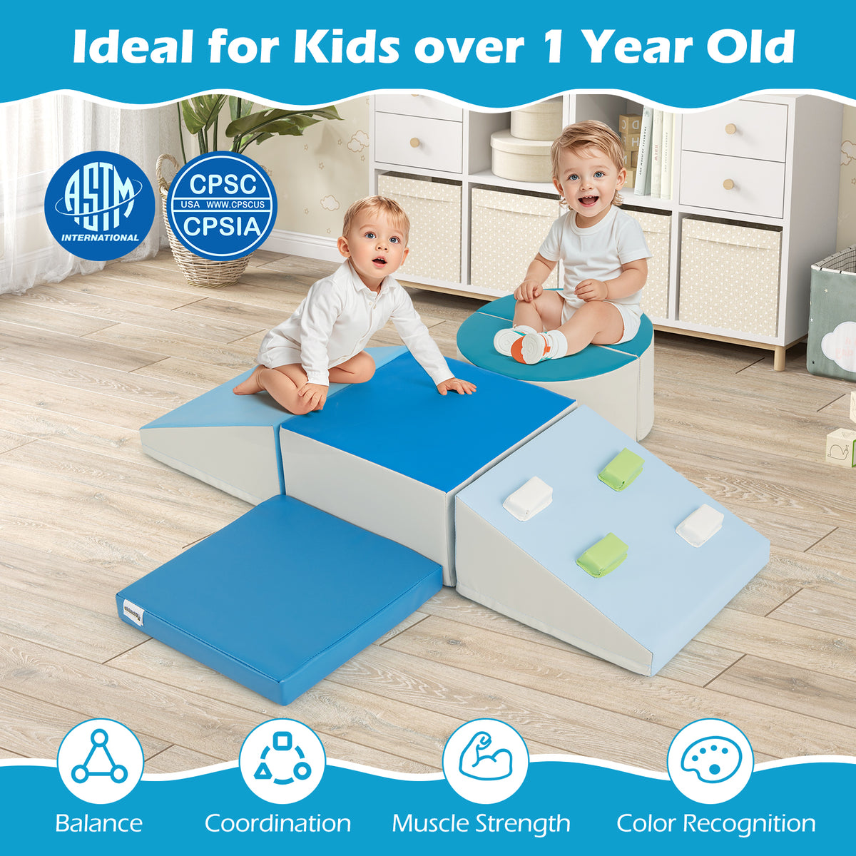 6-Piece Foam Climbing Blocks Kids Climb and Crawl Activity Play Set