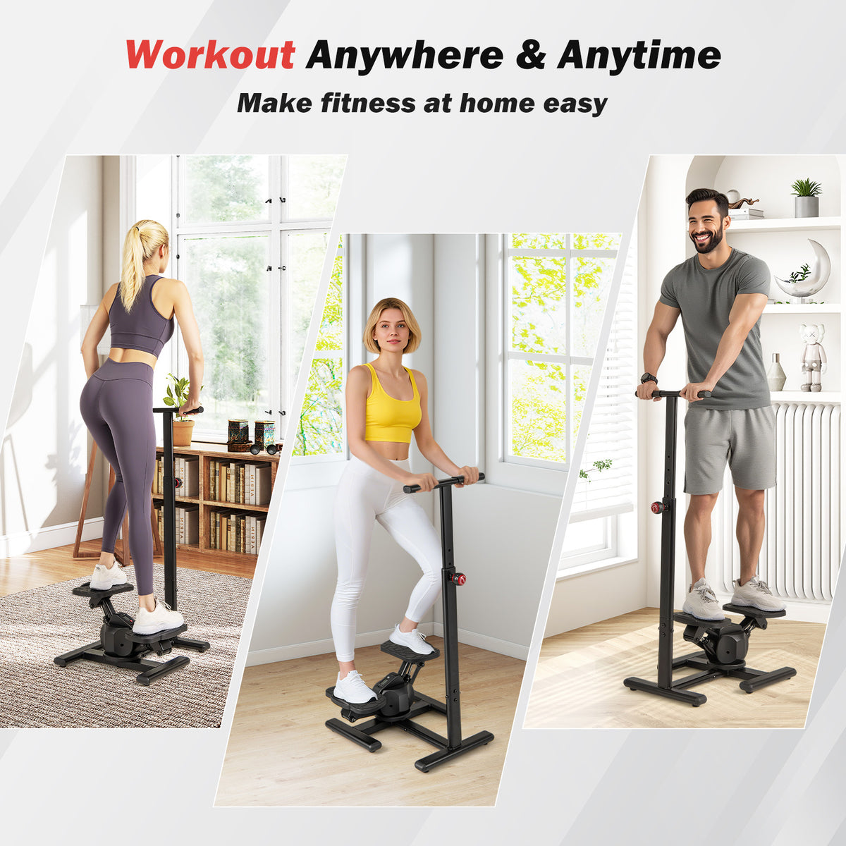 Steppers for Exercise, Twist Stair Stepper Workout Equipment w/Height-Adjustable Handlebar