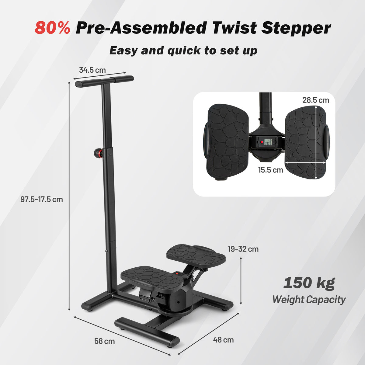 Steppers for Exercise, Twist Stair Stepper Workout Equipment w/Height-Adjustable Handlebar