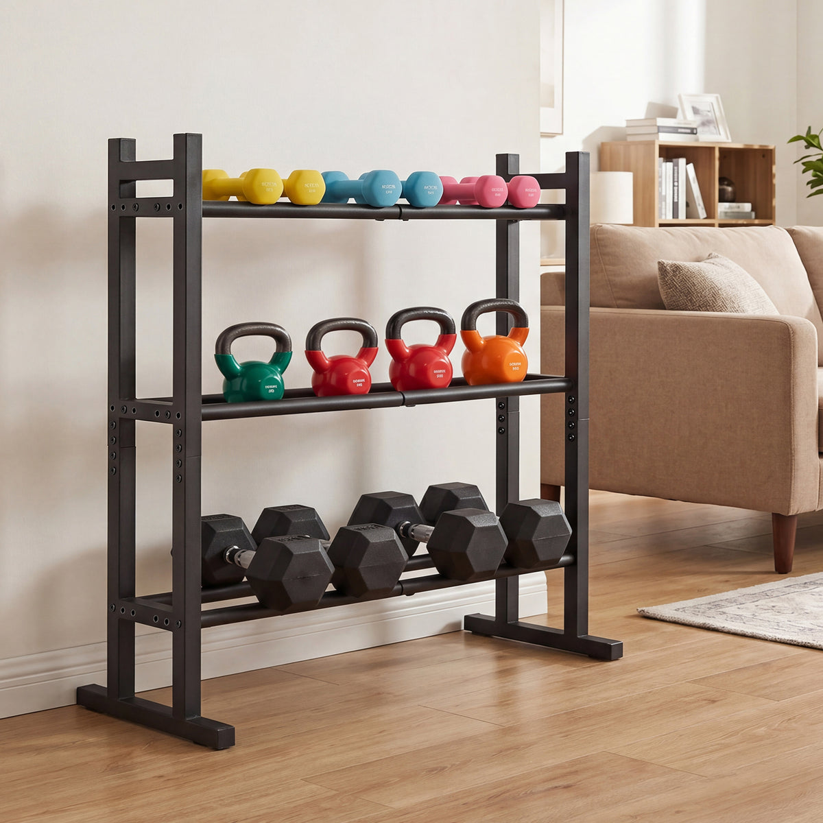 3-Tier Dumbbell Rack, 240KG Capacity Heavy-Duty Adjustable Weight Rack Stand