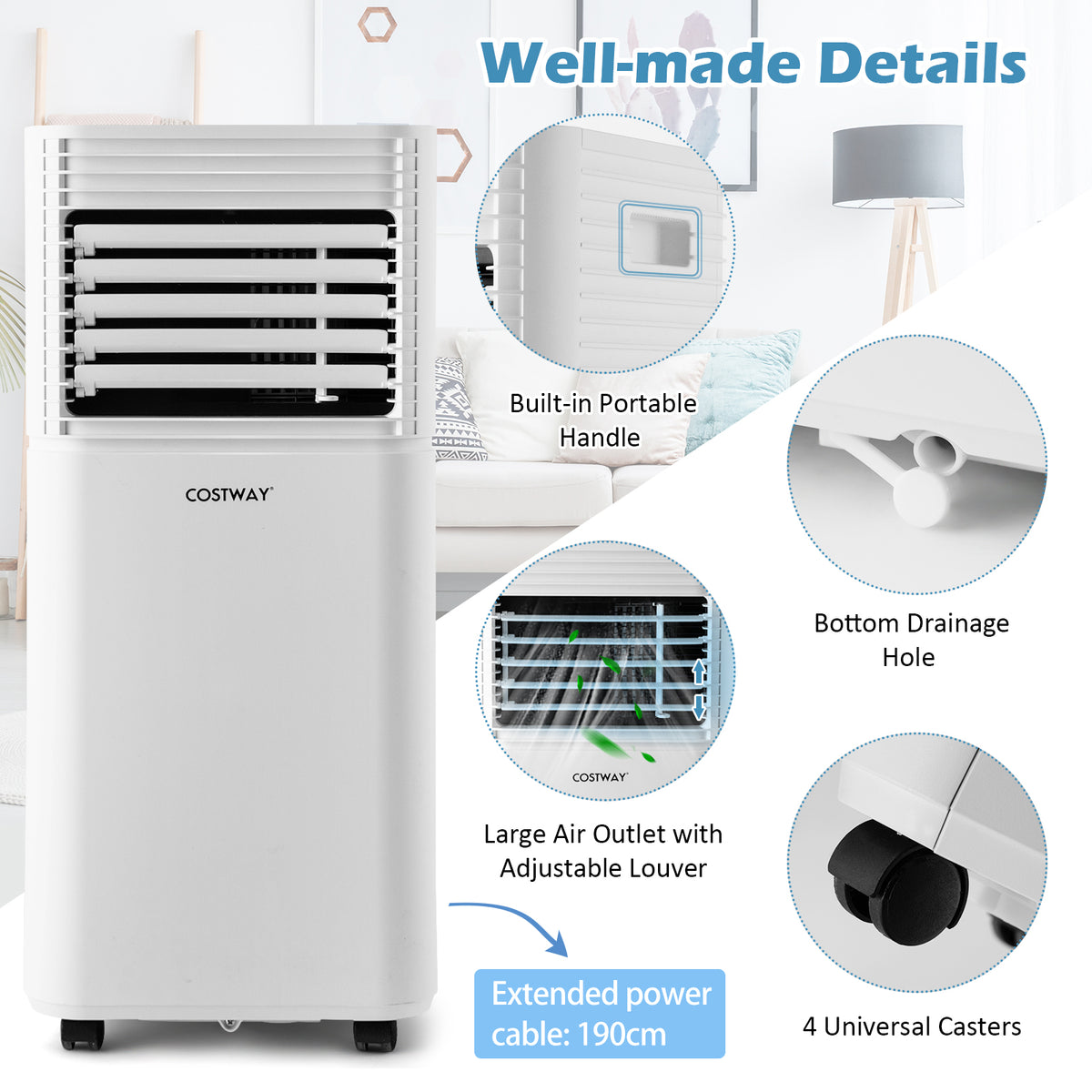 9000 BTU 4-in-1 Portable Air Conditioner with Fan and Dehumidifier Mode