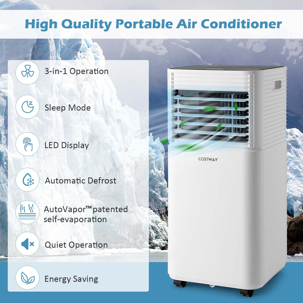 9000 BTU 4-in-1 Portable Air Conditioner with Fan and Dehumidifier Mode