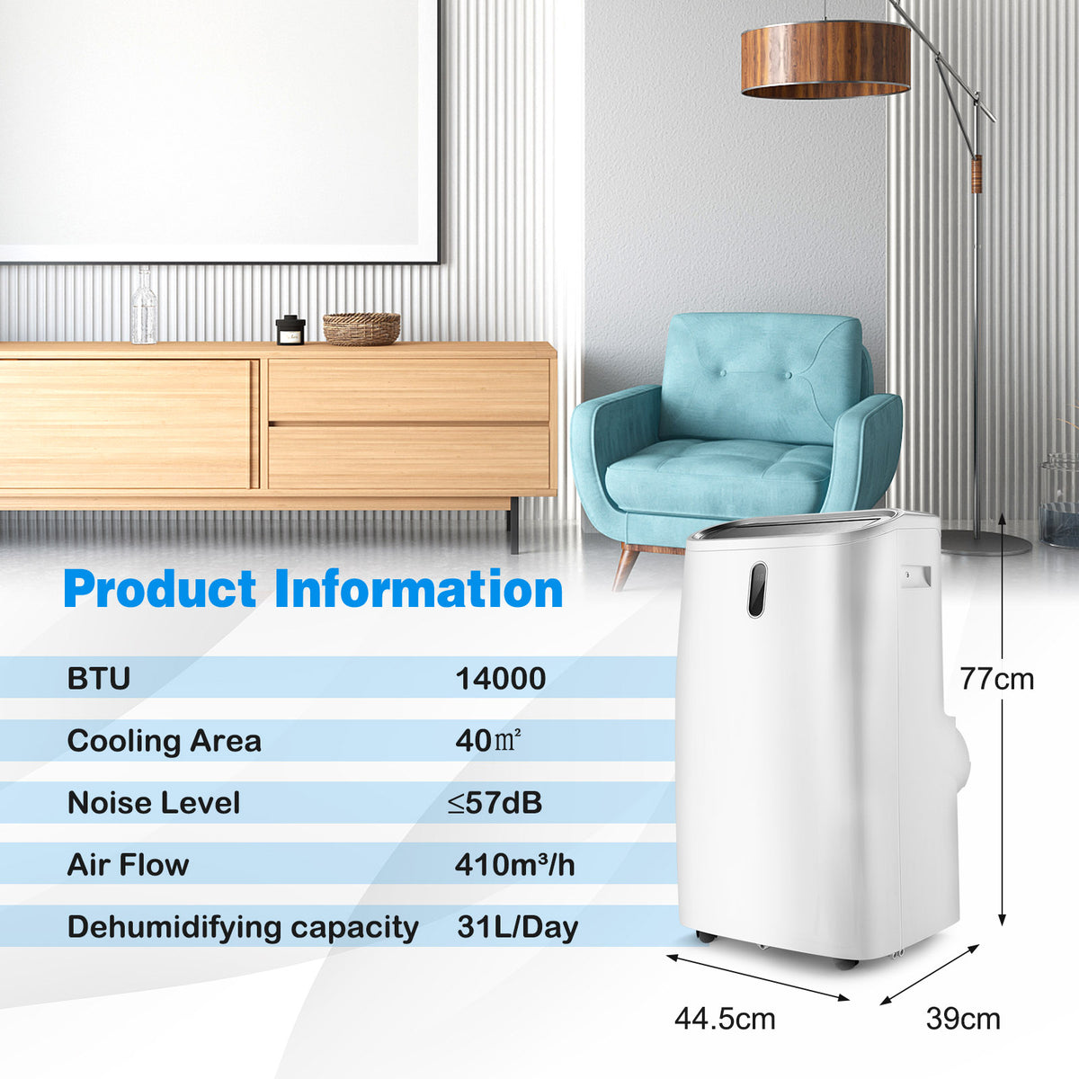 14000/16000 BTU 5-in-1 Portable Air Conditioner with Fan and Sleep Mode