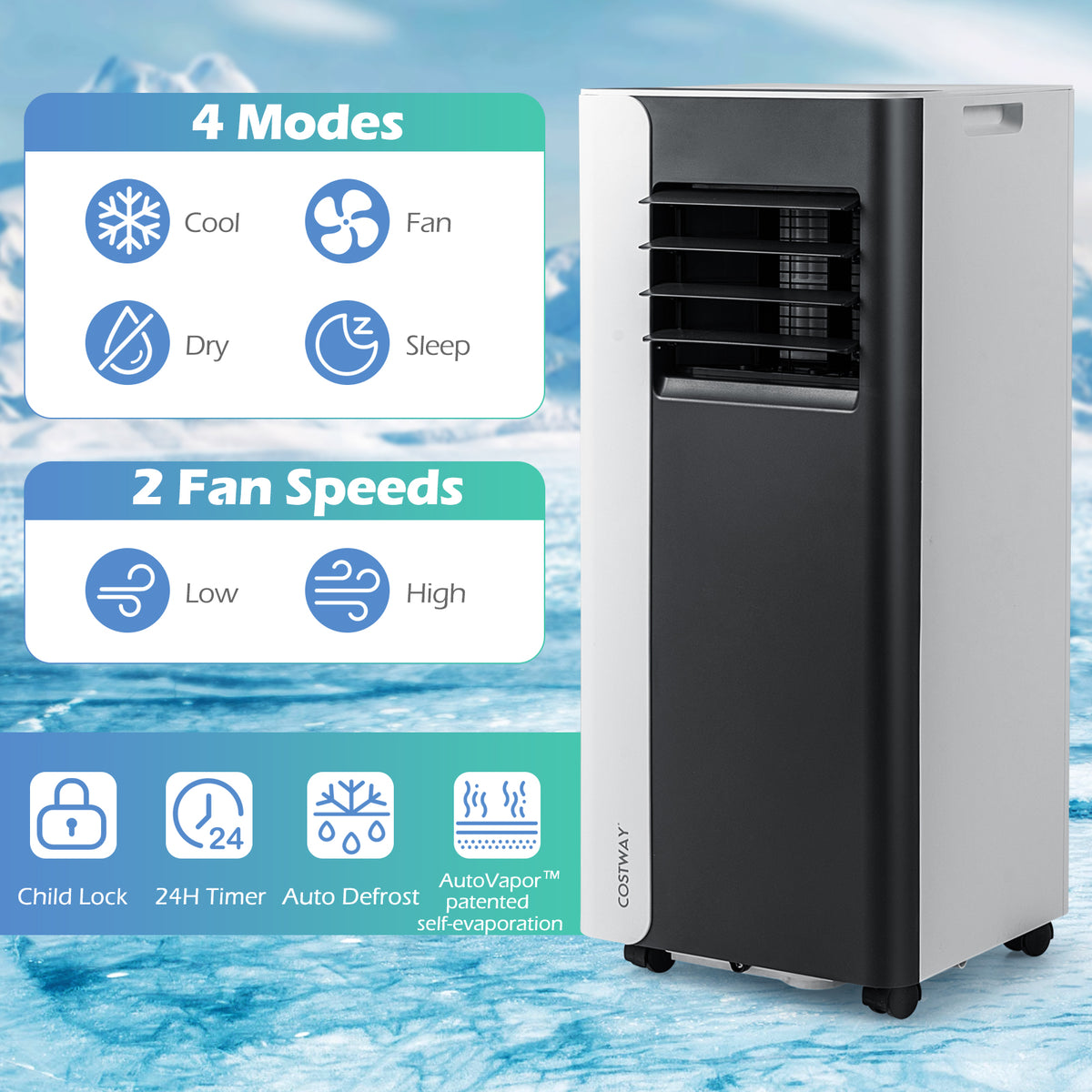 7000/9000 BTU Portable Air Conditioner 3-in-1 with Fan and Dehumidifier