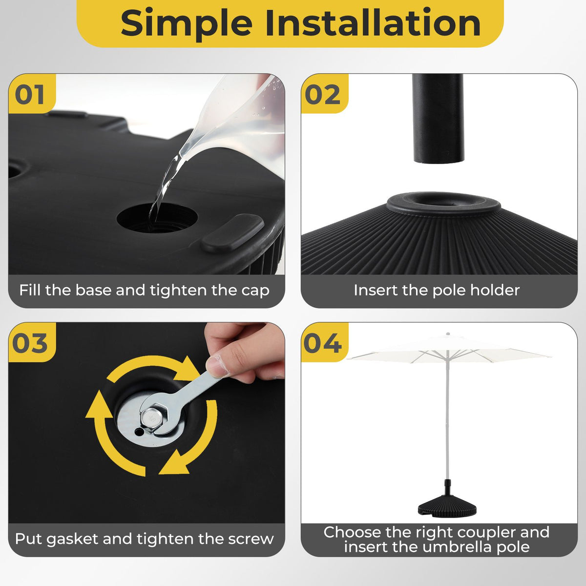 Fillable Umbrella Base with Shell Texture and 3 Couplers