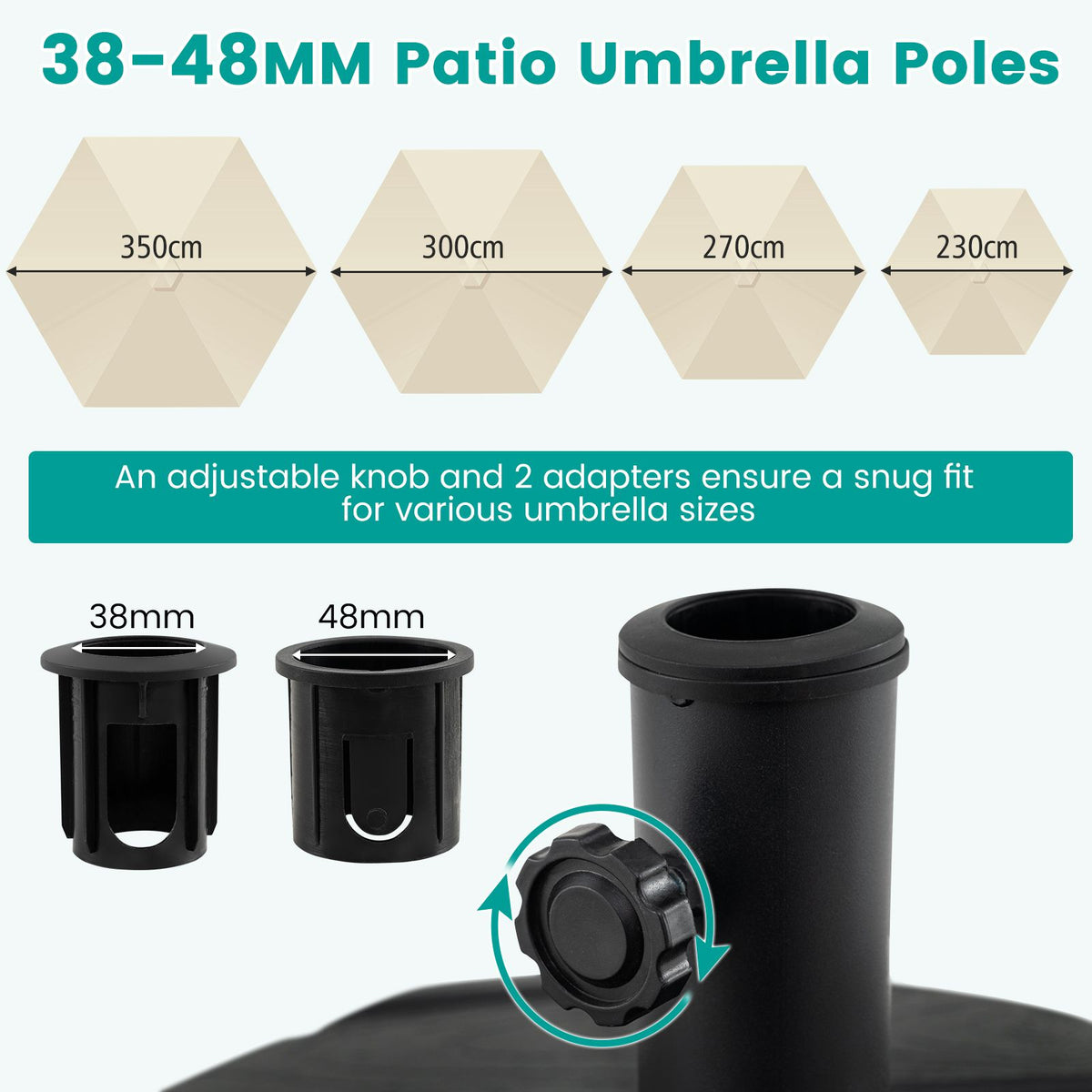 Fillable Patio Umbrella Base with Wheels and Telescopic Pull Rod for Patio and Pool