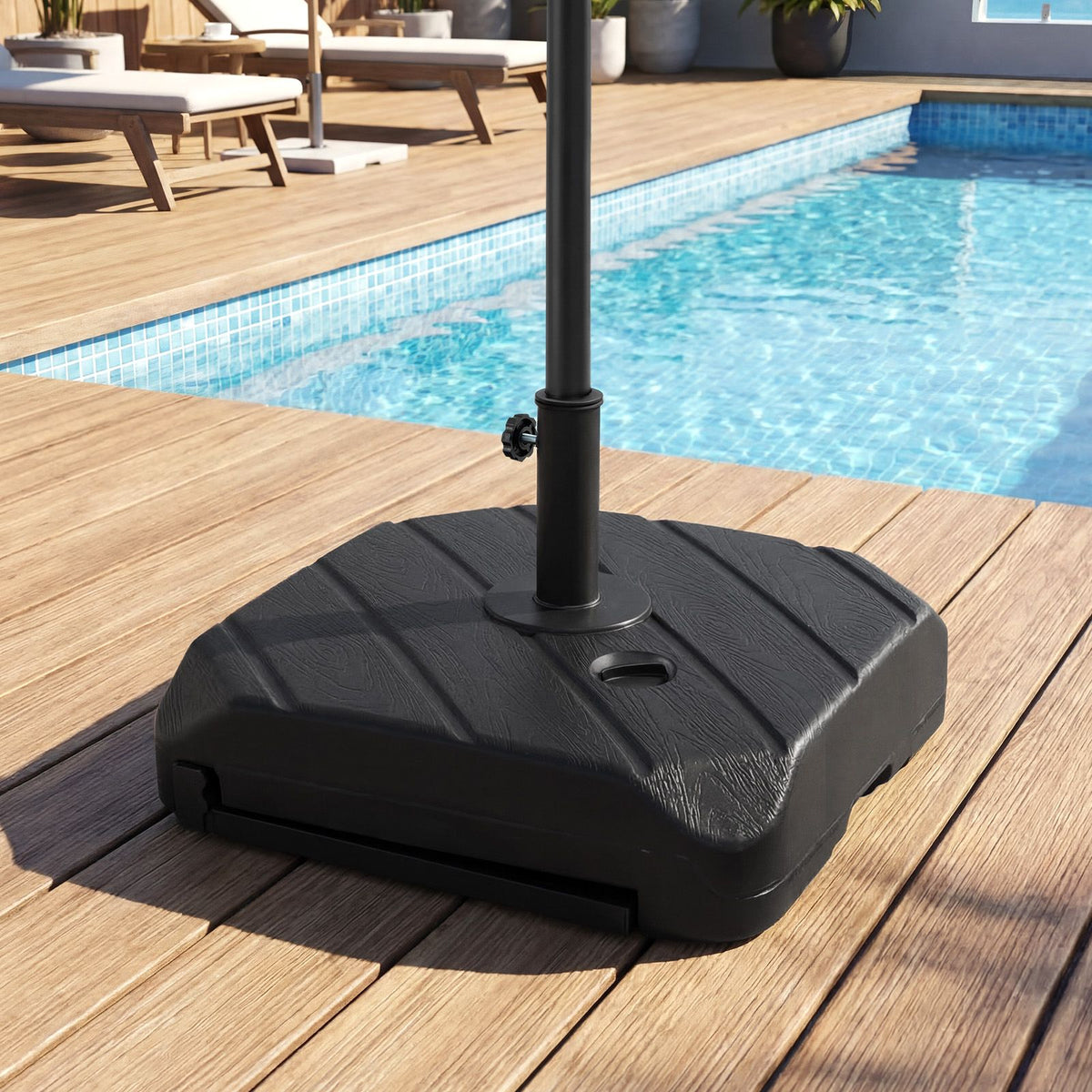 Fillable Patio Umbrella Base with Wheels and Telescopic Pull Rod for Patio and Pool