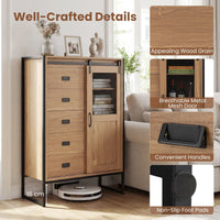 Floor Storage Cabinet with Sliding Door and Adjustable Shelves for Living Room