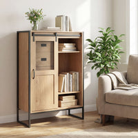 Floor Storage Cabinet with Sliding Door and Adjustable Shelves for Living Room