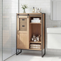 Floor Storage Cabinet with Sliding Door and Adjustable Shelves for Living Room