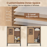 Floor Storage Cabinet with Sliding Door and Adjustable Shelves for Living Room