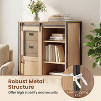 Floor Storage Cabinet with Sliding Door and Adjustable Shelves for Living Room