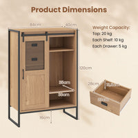 Floor Storage Cabinet with Sliding Door and Adjustable Shelves for Living Room