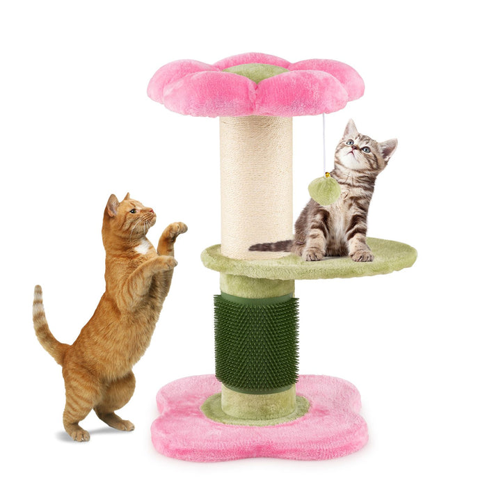 Flower Cat Tree with Padded Plush Perch and Self Groomer