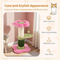 Flower Cat Tree with Padded Plush Perch and Sisal Scratching Post and Self Groomer