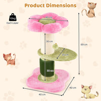 Flower Cat Tree with Padded Plush Perch and Sisal Scratching Post and Self Groomer
