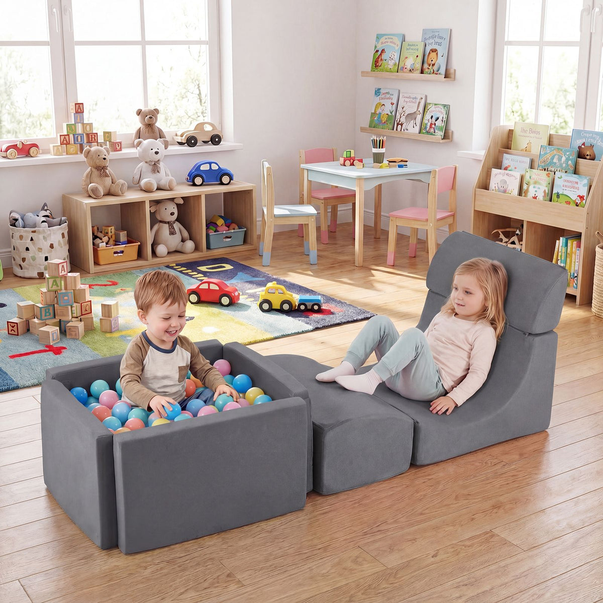 Foam Climbing Blocks for Toddlers Kids Soft Play Set with Ball Pit and Suede Covers