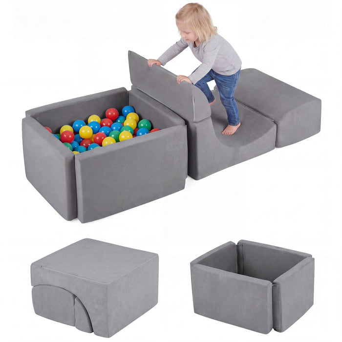 Foam Climbing Blocks for Toddlers Kids Soft Play Set with Ball Pit and Suede Covers