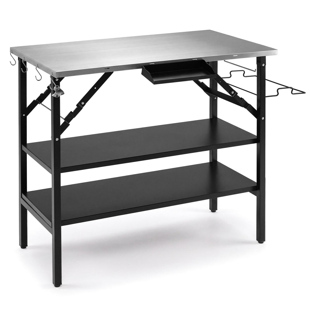 Foldable Outdoor Cook Station with 2 Removable Shelves