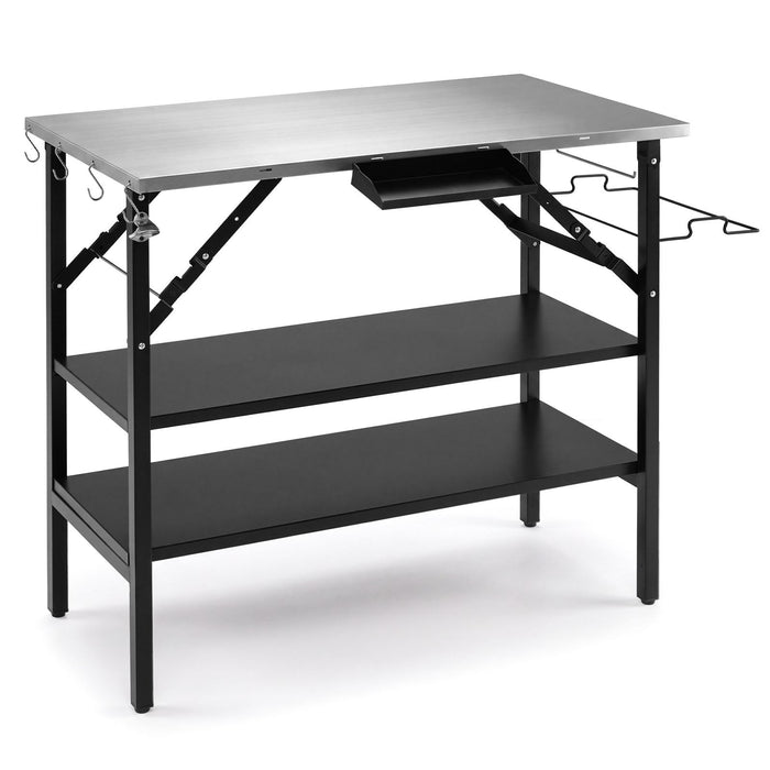 Foldable Outdoor Cook Station with 2 Removable Shelves