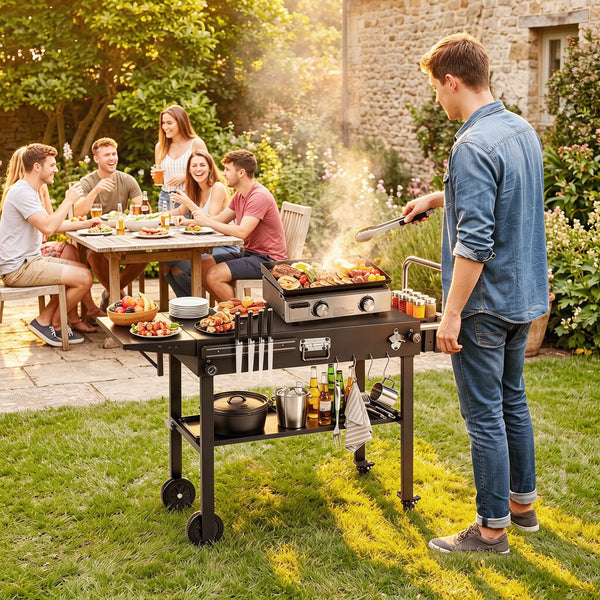 Foldable Outdoor Grill Cart with 79 x 43 CM Tabletop and Side Tray