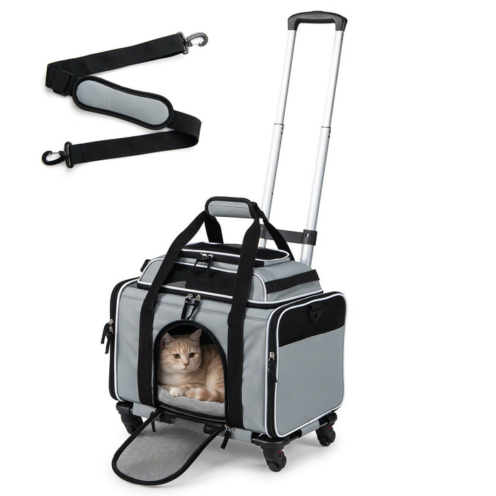 Foldable Pet Carrier with Wheels Airline Approved with Telescopic Handle