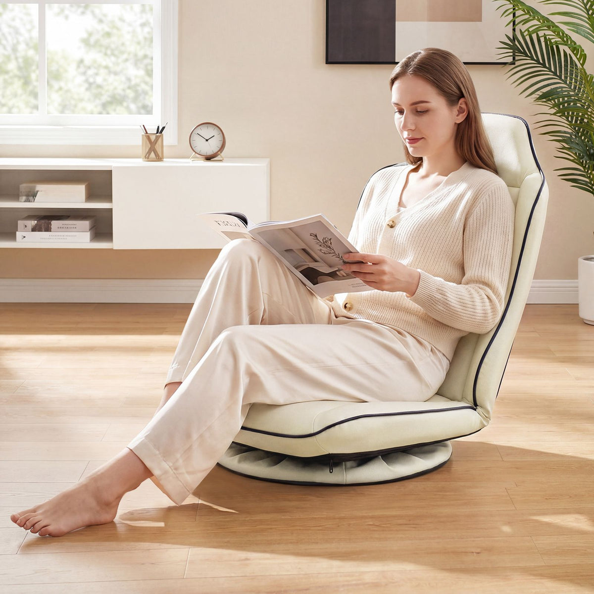 Foldable Reclining Lounge Chair with Padded Seat for Reading Working