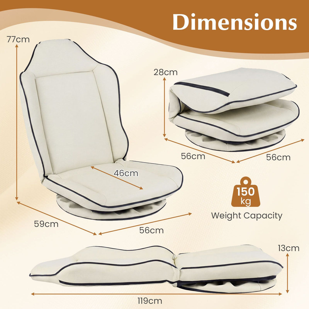Foldable Reclining Lounge Chair with Padded Seat for Reading Working