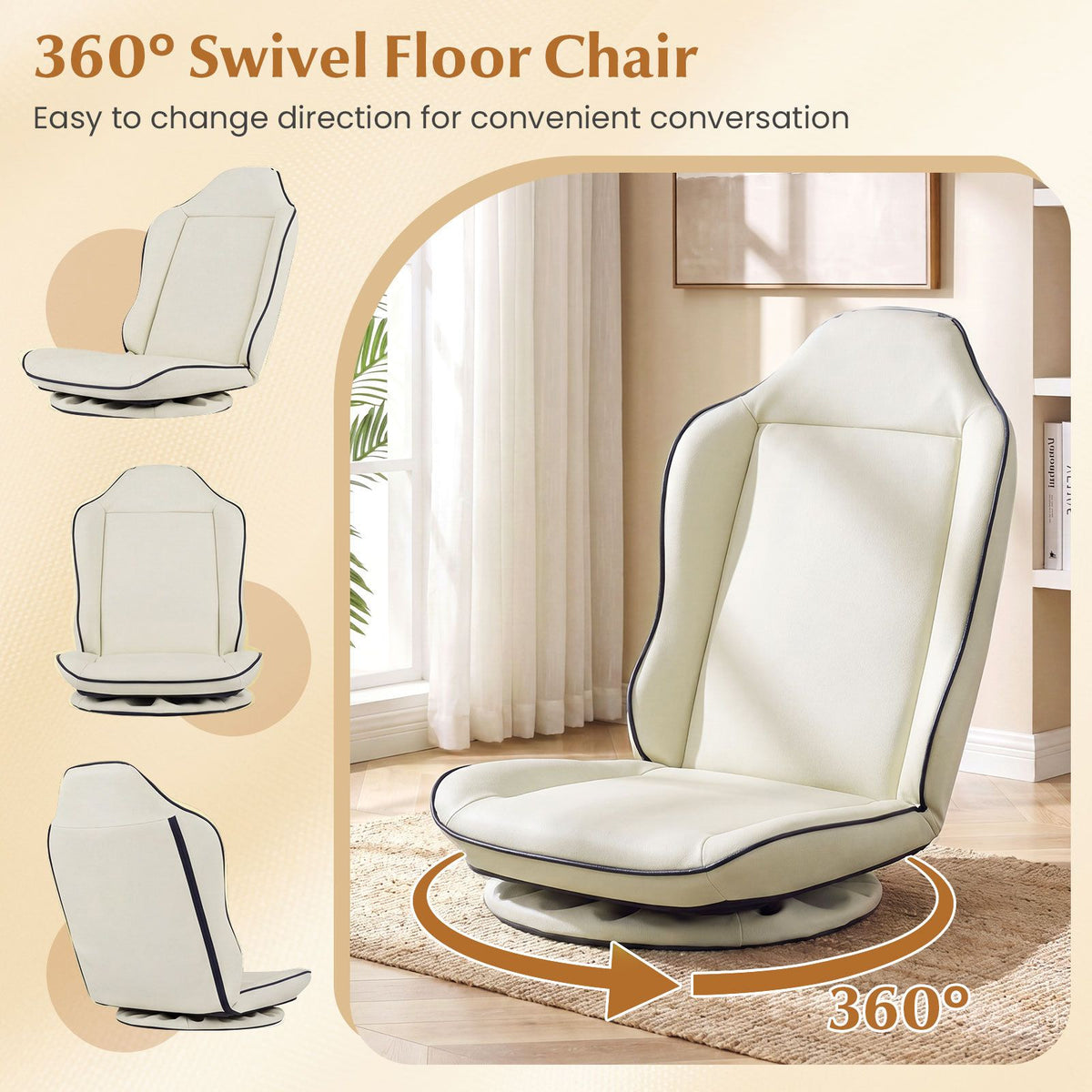 Foldable Reclining Lounge Chair with Padded Seat for Reading Working