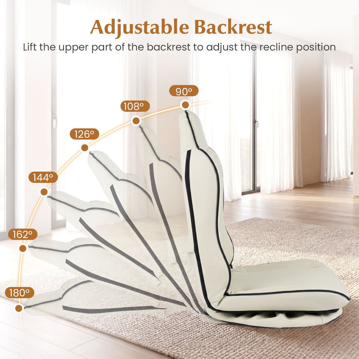 Foldable Reclining Lounge Chair with Padded Seat for Reading Working